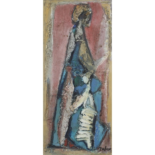 108 - Tadeusz Was (Polish 1912-2005), standing figure, abstract, impasto oil, indistinctly signed to lower... 