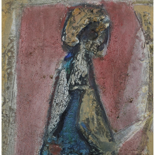 108 - Tadeusz Was (Polish 1912-2005), standing figure, abstract, impasto oil, indistinctly signed to lower... 