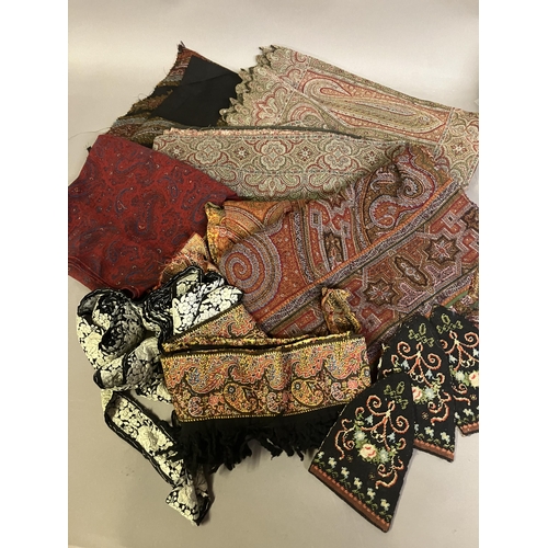 179 - 19th century borders and sections of paisley and Indian woven shawls, different design, one section ... 