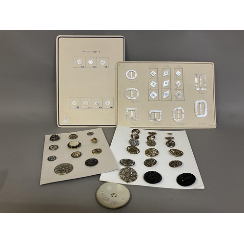 248 - Fine buttons and buckles, some on original Trade sample cards: two cards displaying mother of pearl ... 