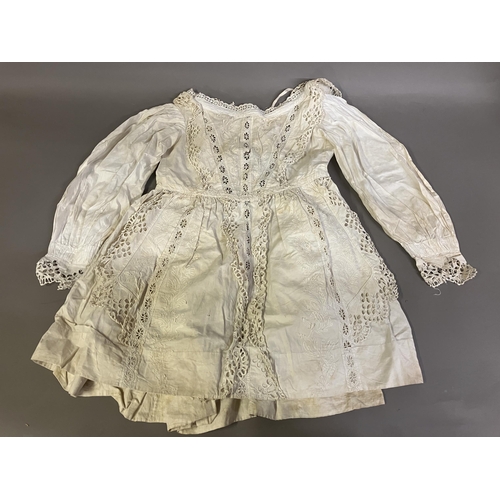 301 - Three Edwardian cotton dresses for different ages of child, featuring eyelet work and insertion pane... 