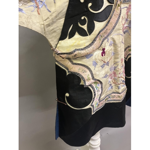 148 - An antique Chinese embroidered silk jacket, Ru, closure to the right, with 5 metal bobble buttons, t... 