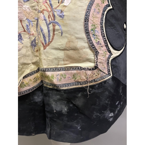 148 - An antique Chinese embroidered silk jacket, Ru, closure to the right, with 5 metal bobble buttons, t... 