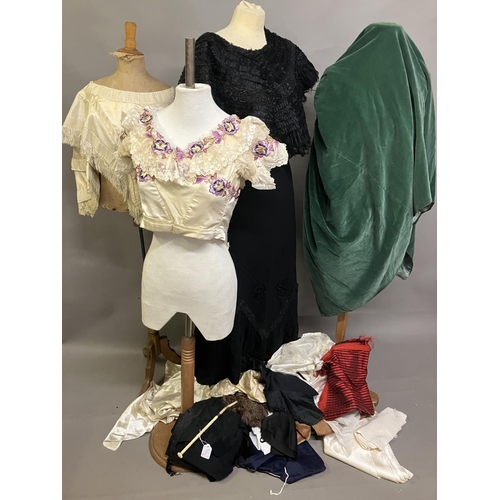 336 - A good selection of Victorian and Edwardian day, evening and underwear: two cream satin bodices, one... 