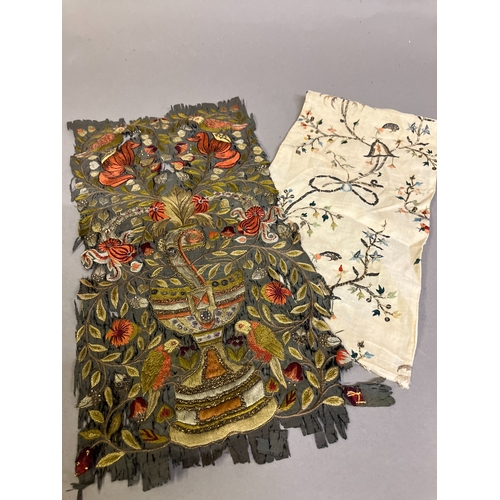 306B - Fragments and carded lengths of interesting fabric and cording: a fragment of 18th century silk embr... 