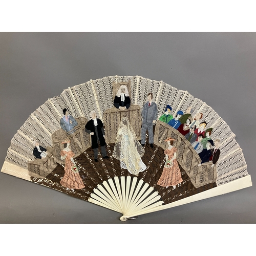 60 - Ann Collier: a unique fan from the Gilbert and Sullivan series, needle lace against a bobbin ground,... 