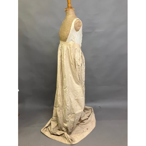 308B - A full-length lady’s undergarment, a long beige linen skirt with a cotton bodice attached, perhaps 1... 