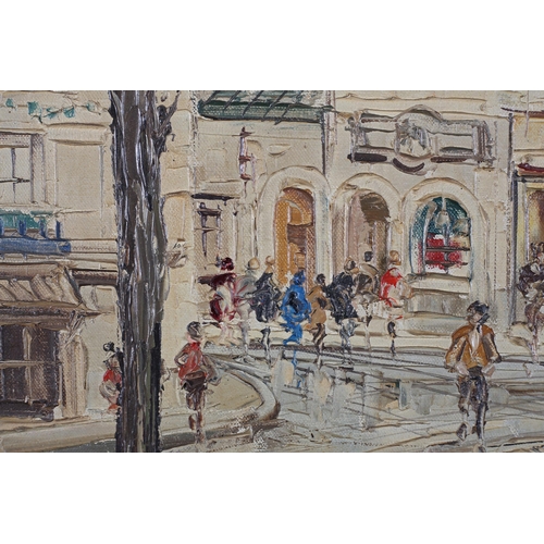 61 - French School mid 20th century, Montmatre, Paris, Street scene with trees and elegant figures, oil o... 