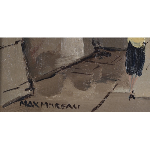 63 - ARR Max Moreau French (act 1950-60), Montmatre, Paris, Street scene with elegant figures, oil on can... 