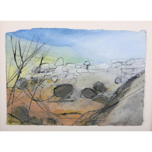 23 - ARR Katherine Holmes (b 1962), Walls and a Few Ash Trees in the Mist, watercolour, ink and pastel on... 