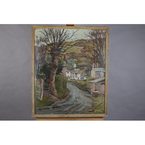 16 - Hurst Balmford (1871-1950), Crumplehorn, Polperro, Street scene with winter trees, oil on board, sig... 