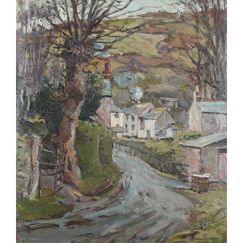 16 - Hurst Balmford (1871-1950), Crumplehorn, Polperro, Street scene with winter trees, oil on board, sig... 