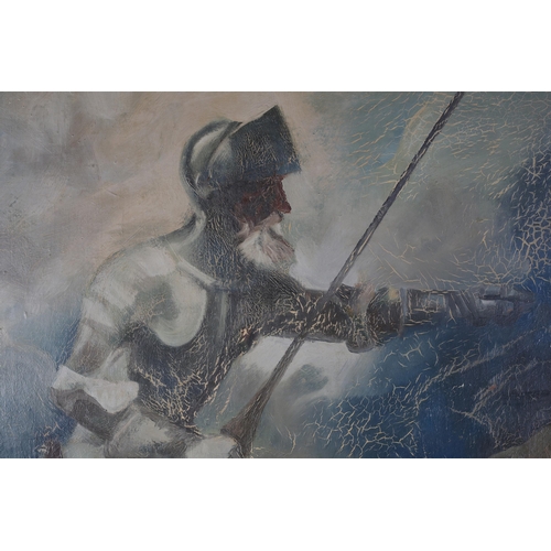 15 - ARR Harold Wood (1918-2014), Don Quixote and Sancho, unsigned, oil on board, 100cm x 125cm (craquelu... 