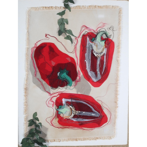 35 - ARR Anne Carpenter,, 20th/21st century, 'One and two Halves Red Peppers', fabric collage, initialled... 