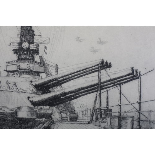 113 - Don Swann American (1889-1954), USS Mississippi, black and white etching, no181/300, signed, titled ... 