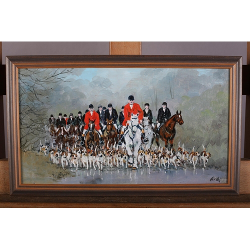 91 - ARR George 'Griff' Griffiths (1939-2017), The hunt and hounds, oil on board, signed to lower right, ... 