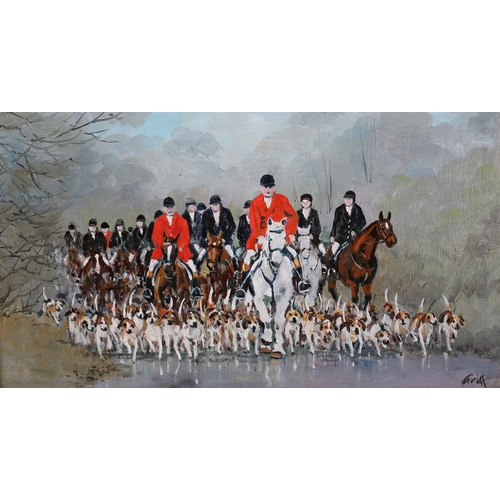 91 - ARR George 'Griff' Griffiths (1939-2017), The hunt and hounds, oil on board, signed to lower right, ... 