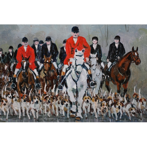 91 - ARR George 'Griff' Griffiths (1939-2017), The hunt and hounds, oil on board, signed to lower right, ... 