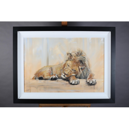 96 - ARR Rayford James Holroyd (b 1978), Sleeping Lion, oil on canvas, signed to lower left, 51cm x 76cm ... 