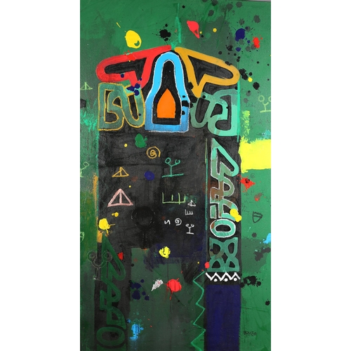 40 - Marcel Pinas  Suriname (b 1971), Green, a collection of symbols, ideograms and decorations reflectin... 