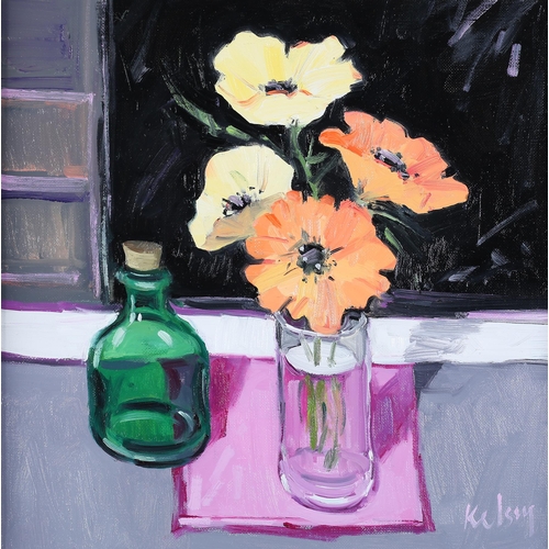 34 - ARR Robert Kelsey (b 1949), Poppies in a Glass, oil on canvas, signed to lower right, 31cm x 30cm (S... 