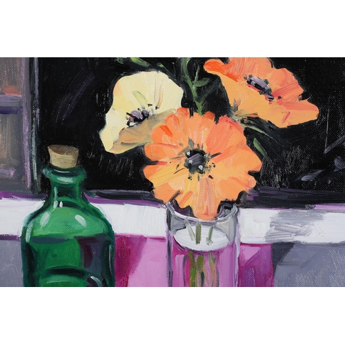 34 - ARR Robert Kelsey (b 1949), Poppies in a Glass, oil on canvas, signed to lower right, 31cm x 30cm (S... 