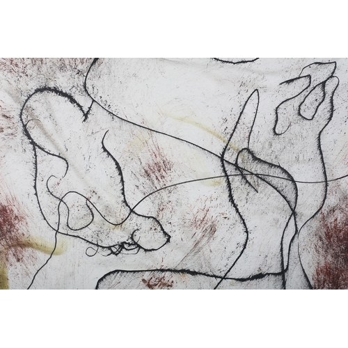 66 - French School, mid 20th century, Abstract, pen and pastel on paper, indistinctly signed and dated 19... 