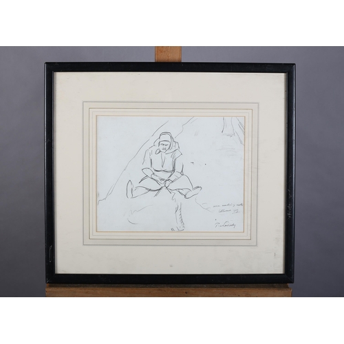 69 - ARR Philip Naviasky (1894-1983), 'Woman mending nets, Collioure 1927', charcoal sketch, titled and d... 