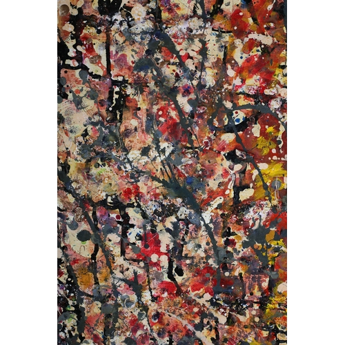 94 - Style of Pollock, late 20th/21st century, Abstract, oil/mixed media on canvas laid onto board, unsig... 