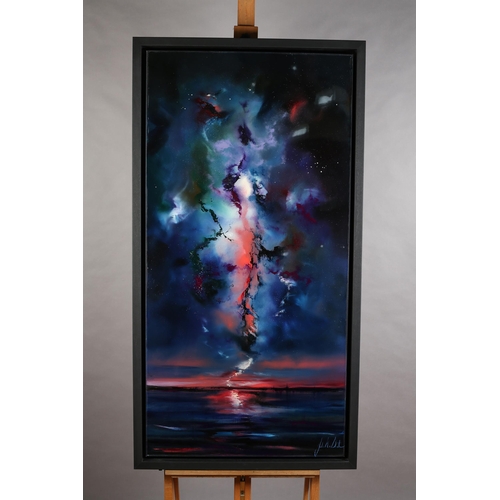 83 - ARR Julie Ann Scott 20th century, Star Nebula Purple, oil on canvas, signed to lower right, 122cm x ... 