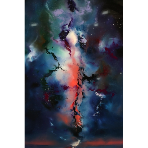 83 - ARR Julie Ann Scott 20th century, Star Nebula Purple, oil on canvas, signed to lower right, 122cm x ... 