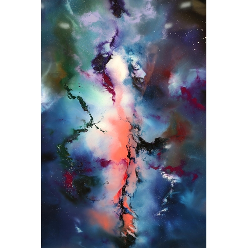 83 - ARR Julie Ann Scott 20th century, Star Nebula Purple, oil on canvas, signed to lower right, 122cm x ... 