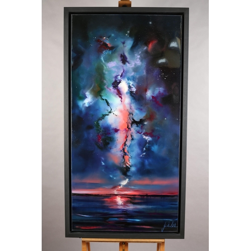 83 - ARR Julie Ann Scott 20th century, Star Nebula Purple, oil on canvas, signed to lower right, 122cm x ... 