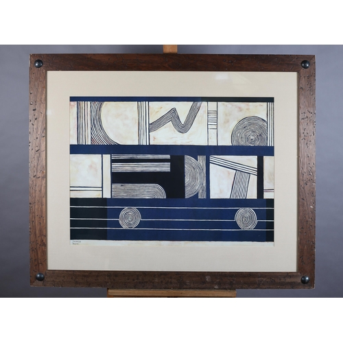 121 - After Dominique Gaudin 20th century, Geometric Composition, in blue and ivory, print, 54cm x 78cm (S... 