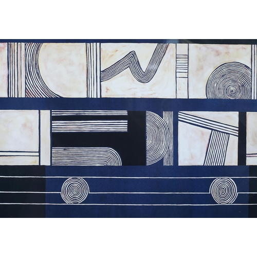 121 - After Dominique Gaudin 20th century, Geometric Composition, in blue and ivory, print, 54cm x 78cm (S... 