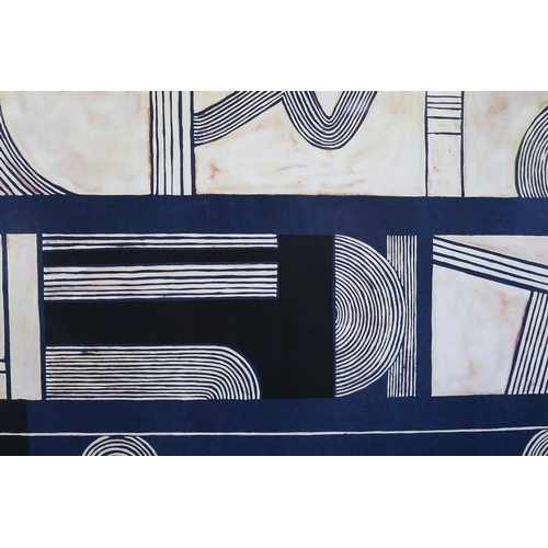 121 - After Dominique Gaudin 20th century, Geometric Composition, in blue and ivory, print, 54cm x 78cm (S... 