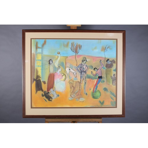 104 - After Picasso, Circus Family, pastel, unsigned, 57cm x 72cm, the original dated 1905 by Pablo Picass... 