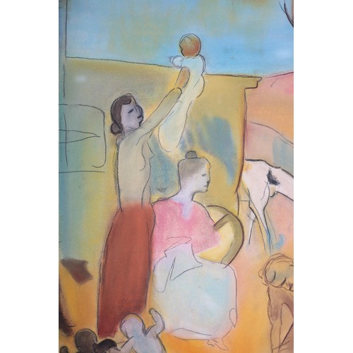 104 - After Picasso, Circus Family, pastel, unsigned, 57cm x 72cm, the original dated 1905 by Pablo Picass... 