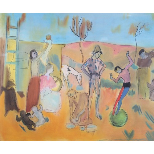 104 - After Picasso, Circus Family, pastel, unsigned, 57cm x 72cm, the original dated 1905 by Pablo Picass... 