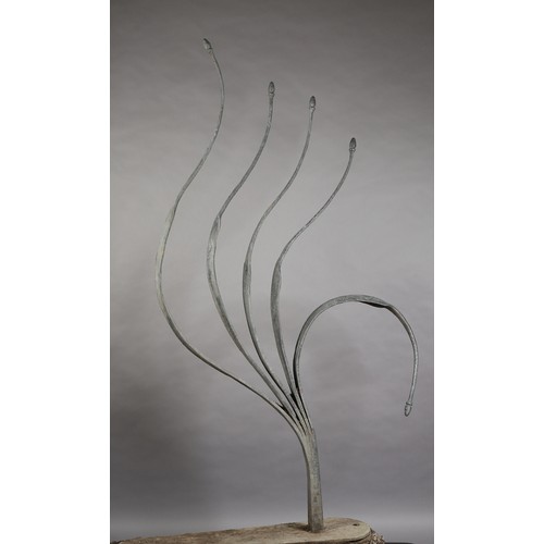 10 - ARR Helen Sinclair (b 1954), Leaf forms, bronze, garden sculpture, 98cm wide at base x 193cm high