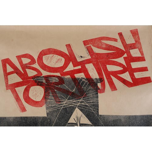 120 - By and After Paul Peter Piech American (1920-1996), Abolish Torture, two colour linocut on brown pap... 