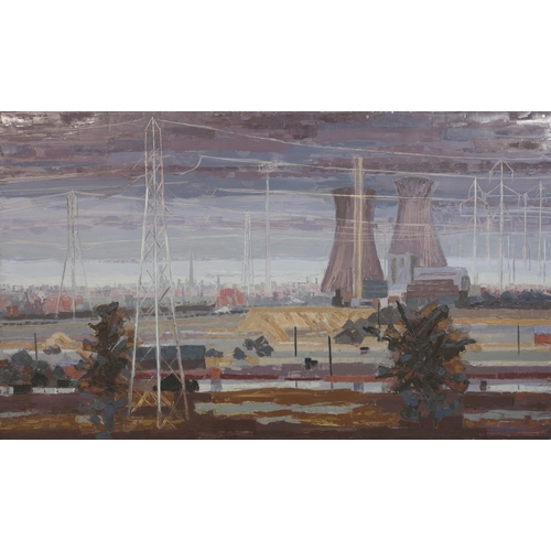 46 - ARR Druie Bowett (1924-1998), Drax Power Station, landscape with cooling towers, oil  on canvas, sig... 