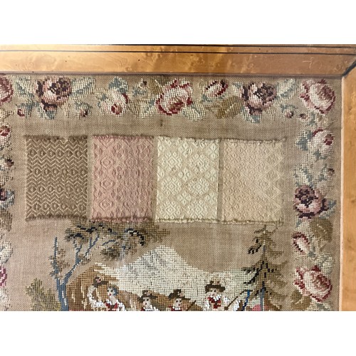 224 - A mid-19th century darning sampler, European, unusual with a mix of darning, woolwork, beadwork, wit... 