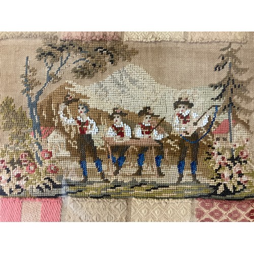 224 - A mid-19th century darning sampler, European, unusual with a mix of darning, woolwork, beadwork, wit... 