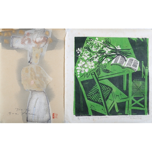 124 - Naoko Matsubara (b1937), Spring Visitor, wood block print in green and black, artists proof, signed ... 