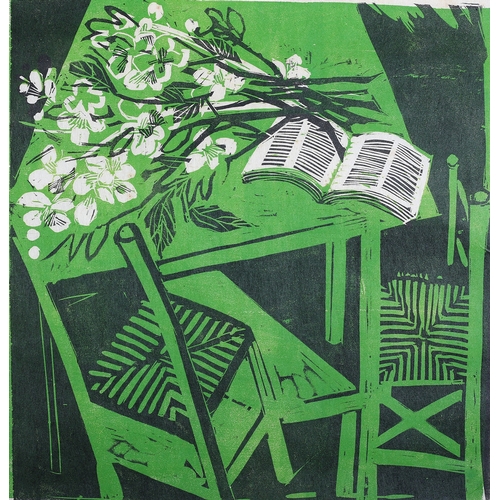 124 - Naoko Matsubara (b1937), Spring Visitor, wood block print in green and black, artists proof, signed ... 