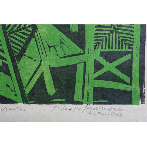 124 - Naoko Matsubara (b1937), Spring Visitor, wood block print in green and black, artists proof, signed ... 