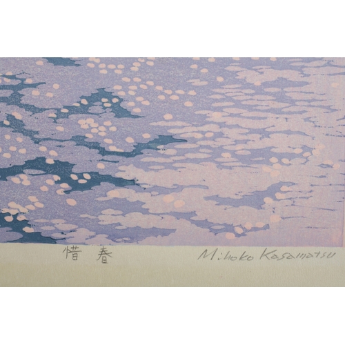 125 - Mihoko Kasamatsu 20th century, Blossom, woodblock print in colours, signed and numbered XCIV/C in pe... 