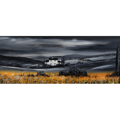 90 - ARR Digby Page (b 1945), Fields of Gold, triptych, landscape with finca, acrylic, signed to lower ri... 