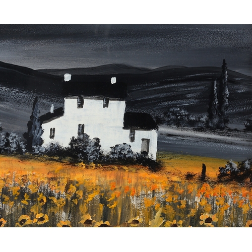 90 - ARR Digby Page (b 1945), Fields of Gold, triptych, landscape with finca, acrylic, signed to lower ri... 